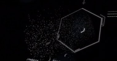 Animation of dna strand and data processing with chemical formula on black background. global science, technology and digital interface concept digitally generated video.