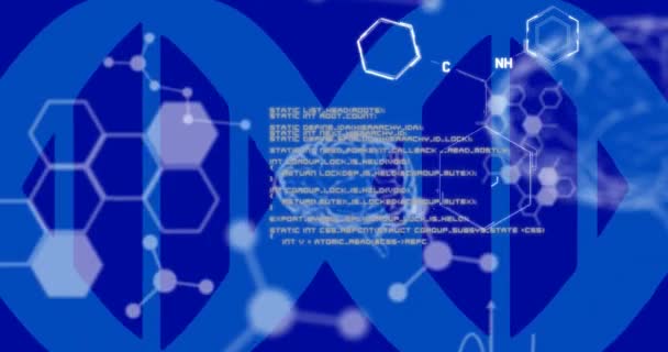 Animation Data Processing Chemical Formula Blue Background Global Science Technology — Αρχείο Βίντεο