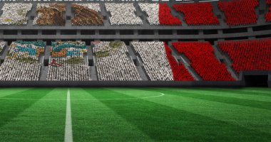Spor stadyumunda Meksika bayrağından düşen altın konfetilerin görüntüsü. rekabet, spor ve yarışma konsepti dijital olarak oluşturulmuş imaj.
