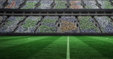 Spor stadyumunun üzerine düşen altın konfetilerin görüntüsü. rekabet, spor ve yarışma konsepti dijital olarak oluşturulmuş imaj.