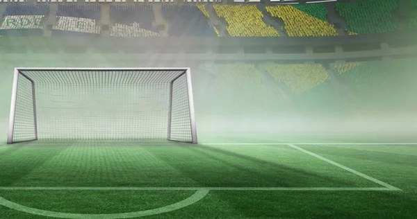 Imagem Confete Dourado Caindo Sobre Bandeira Brasil Gol Futebol Estádio — Fotografia de Stock