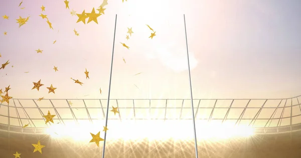 Imagem Estrelas Sobre Bolas Rugby Coloridas Com Bandeira Namíbia Caindo — Fotografia de Stock