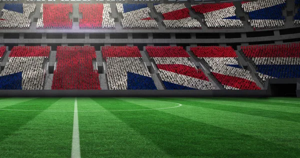 Image Confettis Tombant Sur Drapeau Royaume Uni Dans Stade Sportif — Photo