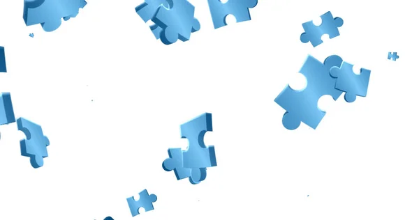 蓝色的拼图在白色背景上飘落在地球上 国家拼图日和游戏概念数字产生的概念 — 图库照片