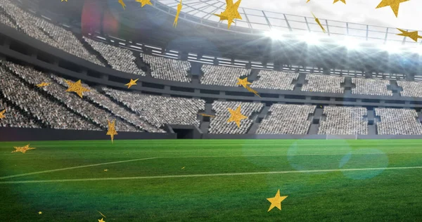 Bild Von Sternen Über Rugbybällen Die Mit Französischem Text Stadion — Stockfoto