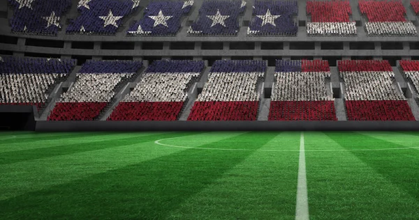 Amerikai Egyesült Államok Zászlaja Alá Hulló Aranykonfetti Képe Sportstadionban Verseny — Stock Fotó