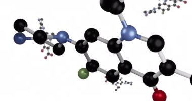 Beyaz arka planda dönen moleküllerin animasyonu. Bilim, kimya ve biyoloji konsepti dijital olarak oluşturulmuş video.