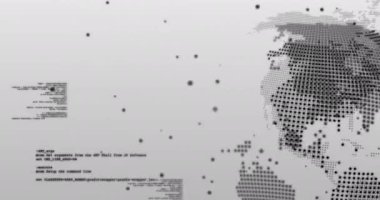 Gri arka planda dönen dünya üzerinde veri işleme animasyonu. küresel veri işleme, ağ ve teknoloji konsepti dijital olarak oluşturulmuş video.