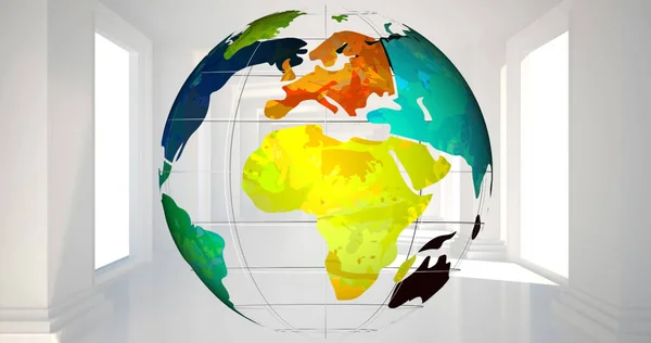 Digital Image Colorful Globe Turning White Background Each Continent Has — Stock Photo, Image