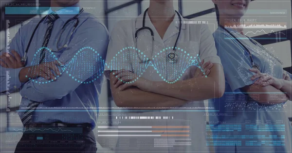 Digital Komposit Ett Medicinskt Team Bestående Sjuksköterskor Och Läkare Med — Stockfoto