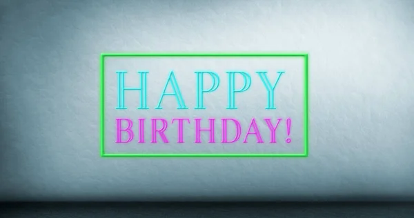 Image Happy Birthday Text Sparkling Green Frame Blue Blurred Background — Photo