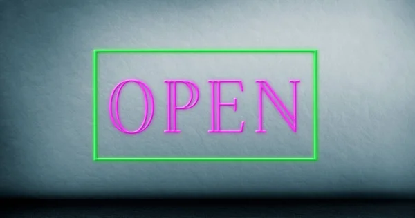 Image Open Text Sparkling Pink Green Frame Blue Blurred Background — 스톡 사진