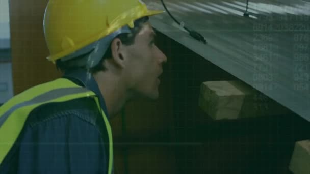 Screen Data Processing Caucasian Male Worker Working Solar Panels Engineering — Wideo stockowe