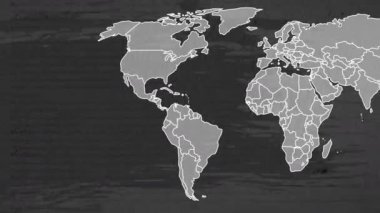 Dünya haritasındaki karalamaları değiştirmenin animasyonu. küresel bağlantılar, dijital arayüz ve dijital olarak oluşturulmuş video işleme konsepti. ,