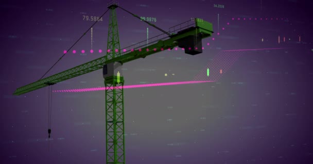 Animation Crane Construction Site Financial Data Processing Statistics Global Development — Stock video