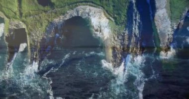 Manzara üzerinde okyanus olan bir manzara animasyonu. Okyanus günü ve dijital olarak üretilen video konsepti.