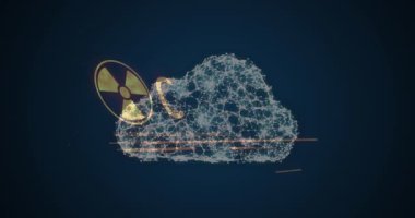 Bulut üzerindeki nükleer sembolün animasyonu. Ukrayna krizi ve uluslararası politika kavramı dijital olarak oluşturuldu.