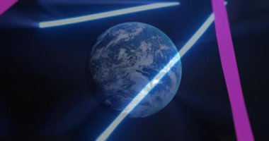 Siyah arkaplanda şekillerin ve kürenin animasyonu. Retro gelecek ve dijital arayüz konsepti dijital olarak oluşturulmuş video.