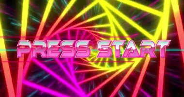 Basın metnini şekiller üzerinde başlatma animasyonu. Retro gelecek ve dijital arayüz konsepti dijital olarak oluşturulmuş video.