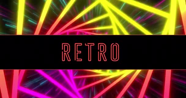 Animation Retro Text Moving Shapes Black Background Retro Future Digital — Stockvideo