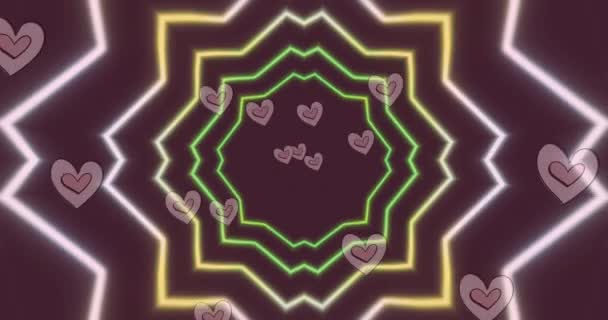 Animation Hearts Icons Shapes Black Background Retro Future Digital Interface — Stok Video