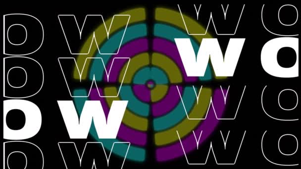 Animation Wow Text Moving Shapes Black Background Retro Future Digital — ストック動画