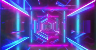 Siyah arkaplanda hareket eden şekillerin animasyonu. Retro gelecek ve dijital arayüz konsepti dijital olarak oluşturulmuş video.