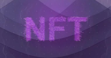 Şekiller üzerinde nft metin animasyonu. küresel iş, finans ve dijital arayüz kavramı dijital olarak oluşturulmuş video.