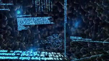 Şekiller üzerinde veri işleme animasyonu. küresel iş, finans ve dijital arayüz kavramı dijital olarak oluşturulmuş video.