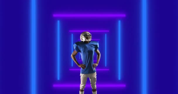 アフリカ系アメリカ人男性サッカー選手のアニメーション グローバルスポーツとデジタルインターフェースの概念デジタル生成されたビデオ — ストック動画