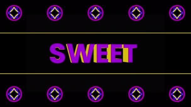Animation Sweet Text Moving Shapes Black Background Retro Future Digital — Stok video