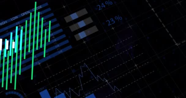 Animation Financial Data Processing Statistics Global Business Digital Interface Data — Vídeos de Stock