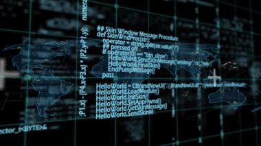 Animation of data processing over world map. global business, digital interface and data processing concept digitally generated video.