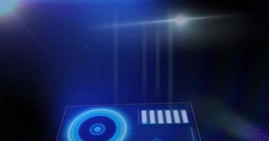 Donanma arka planında yüzen ekranlardaki dairelerin animasyonu. küresel veri işleme ve teknoloji konsepti dijital olarak oluşturulmuş video.