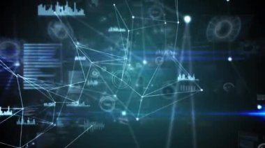 Animation of network of connections with scopes scanning. global connections, digital interface and data processing concept digitally generated video.