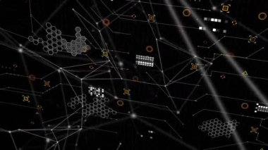 Şebeke üzerinde bağlantı, işaret ve veri işleme animasyonları. Dijital arayüz ve veri işleme kavramı dijital olarak oluşturuldu.