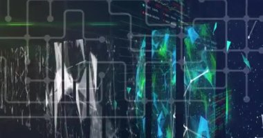 Mavi arka plandaki pleksus ağlarının ekranları üzerinden borsa veri işlemesi. küresel ağ ve teknoloji kavramı