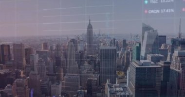 Şehirdeki finansal grafiklerin animasyonu. küresel iş, ekonomi ve finans kavramı dijital olarak üretilen video.