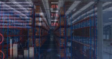 Depodaki finansal grafiklerin animasyonu. iş, finans ve dağıtım hizmetleri kavramı dijital olarak oluşturulmuş video hizmetleri.