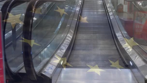 Animation European Union Flag Escalator Global Business Economy Politics Cooperation — Vídeos de Stock