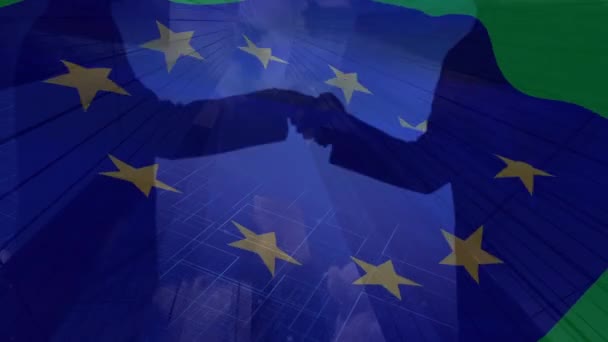 Animation European Union Flag Businessman Businesswoman Shaking Hands Global Business — Stok video