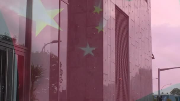 Animation China Flag Office Buildings Global Business Economy Politics Cooperation — Αρχείο Βίντεο