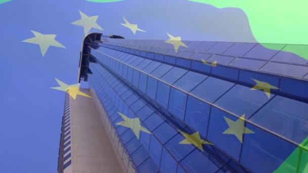Animation European Union Flag Office Buildings Global Business Economy Politics — Vídeo de Stock