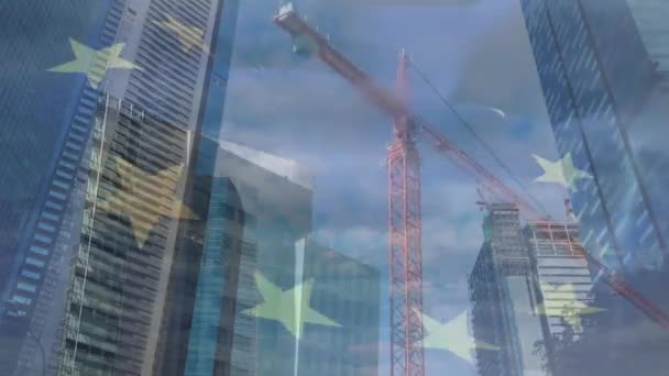 Animation European Union Flag Office Buildings Global Business Economy Politics — Αρχείο Βίντεο