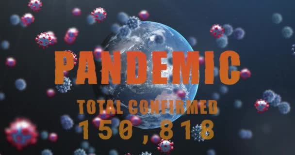Animation Virus Cells Pandemic Total Confirmed Globe Navy Background Animation — Video Stock