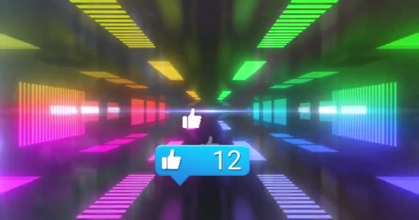Animation Social Media Reactions Tunnel Made Moving Neon Lights Communication — Stok Video