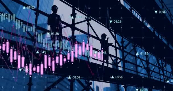 Animace Ženského Architekta Lešení Zpracování Finančních Dat Statistiky Globální Vývoj — Stock video