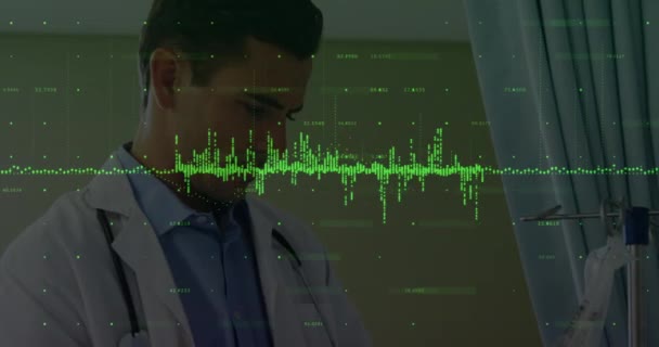 Animation Financial Graphs Caucasian Male Doctor Senior Patient Health Medicine — Vídeos de Stock