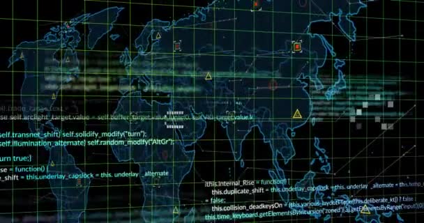 Animation Markers Data Processing World Map Global Digital Interface Data — Vídeo de Stock