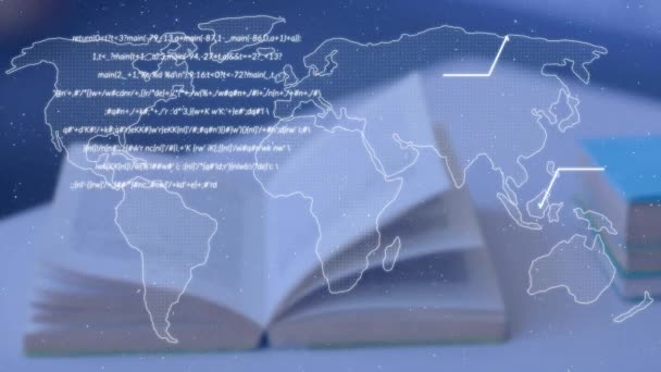 Animation Text World Map Books Desk International Literacy Day Reading — Vídeos de Stock